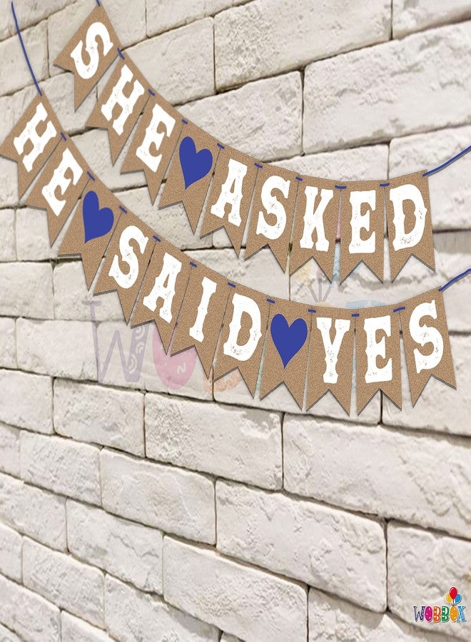 Wobbox Engagement Bunting Banner White & Blue She Asked He Said Yes, Engagement Decoration - Image 4